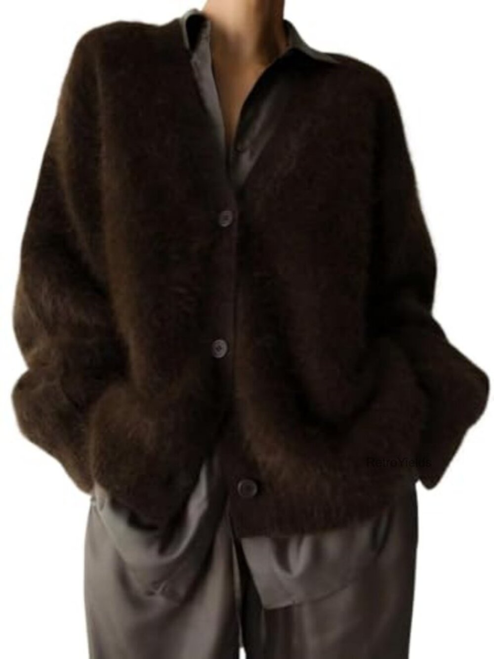 Fuzzy Mohair Cardigan V-Neck Button Down Oversized Sweater